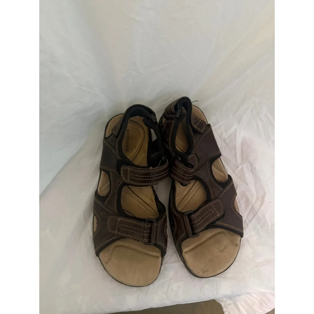 Dockers Mens All Motion Comfort Sandals Brown 3-Strap Fisherman Size 9M